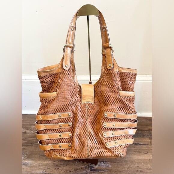 Jimmy Choo bardia bag brown leather hobo shoulder bag perforated leather luxury - Picture 7 of 16